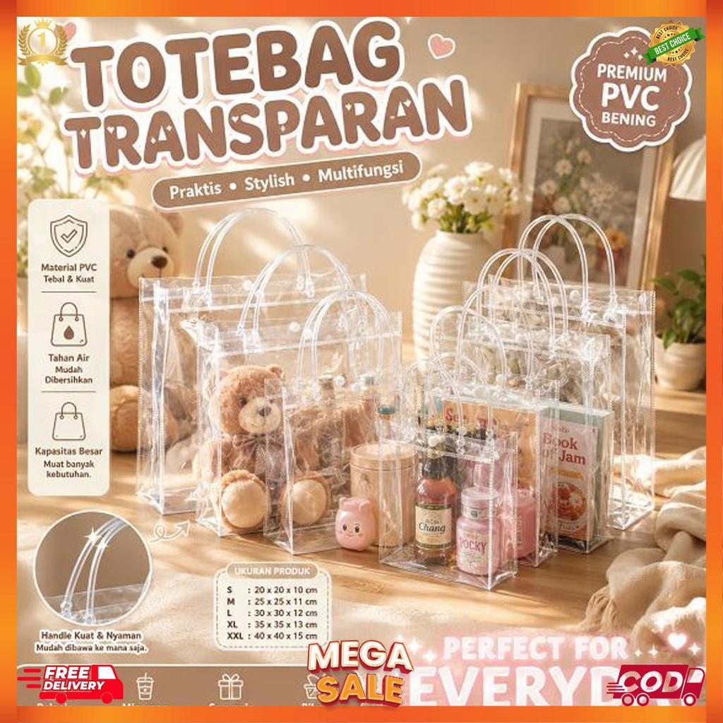 TOTEBAG/GOODIE BAG ULTAH TAS MIKA PVC TRANSPARANT TAS HAMPERS ULTAH TAS SOUVENIR MIKA PVC TRANSPARAN