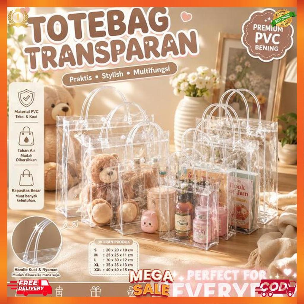 TOTEBAG/GOODIE BAG ULTAH TAS MIKA PVC TRANSPARANT TAS HAMPERS ULTAH TAS SOUVENIR MIKA PVC TRANSPARAN