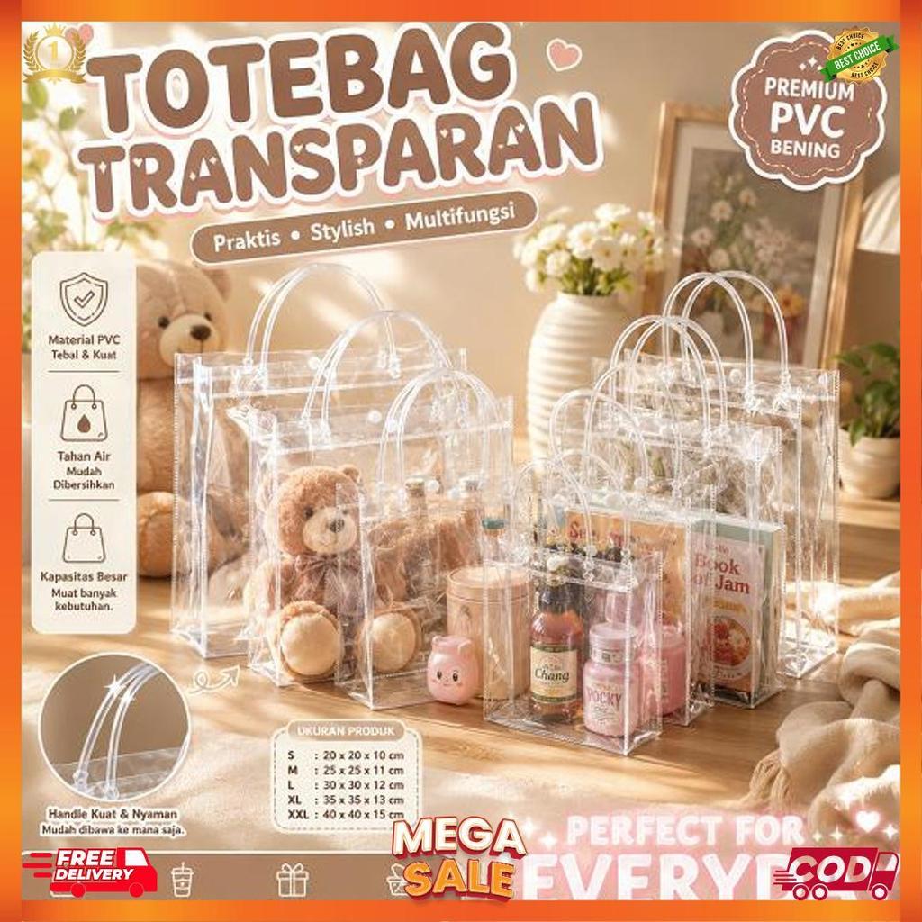 TOTEBAG/GOODIE BAG ULTAH TAS MIKA PVC TRANSPARANT TAS HAMPERS ULTAH TAS SOUVENIR MIKA PVC TRANSPARAN
