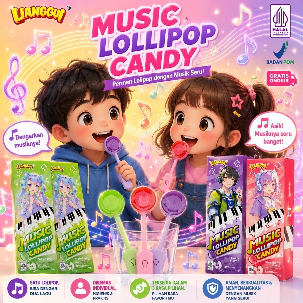 (HALAL) Lianggui Permen Lolipop Musik Rasa Buah Asli/Permen Viral Lolipop Musik Rasa Buah Asli