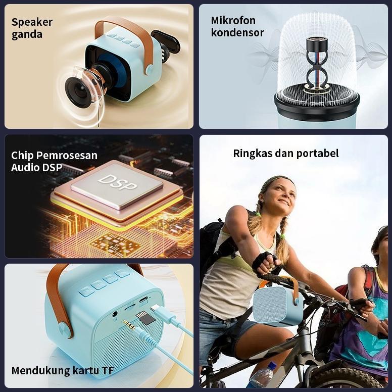 PROMO TERBARU Mini karoke Speaker Bluetooth 2 mic / Mini karoke Speaker Bluetooth Portabel Penuh Bas