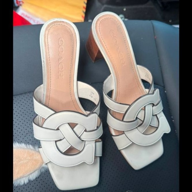 Sandal Wanita Coach 6W Putih Heels Slip On ORIGINAL BUTIK LENGKAP BOX & PAPERBAG