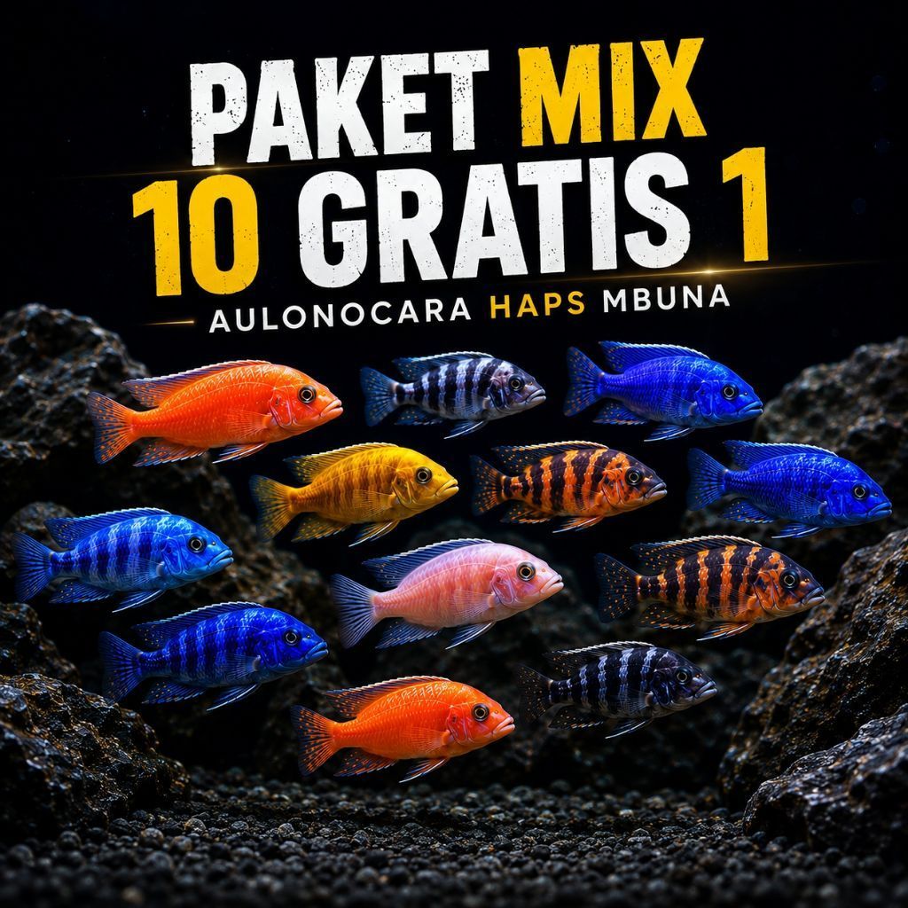 Paket Cichlid Mix 10 Gratis 1 Aulonocara Haps Mbuna
