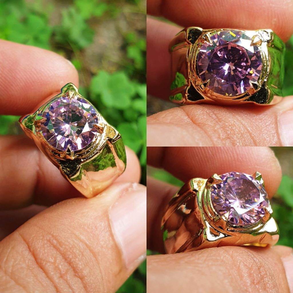 cincin permata diamond pink topas mewah elegan