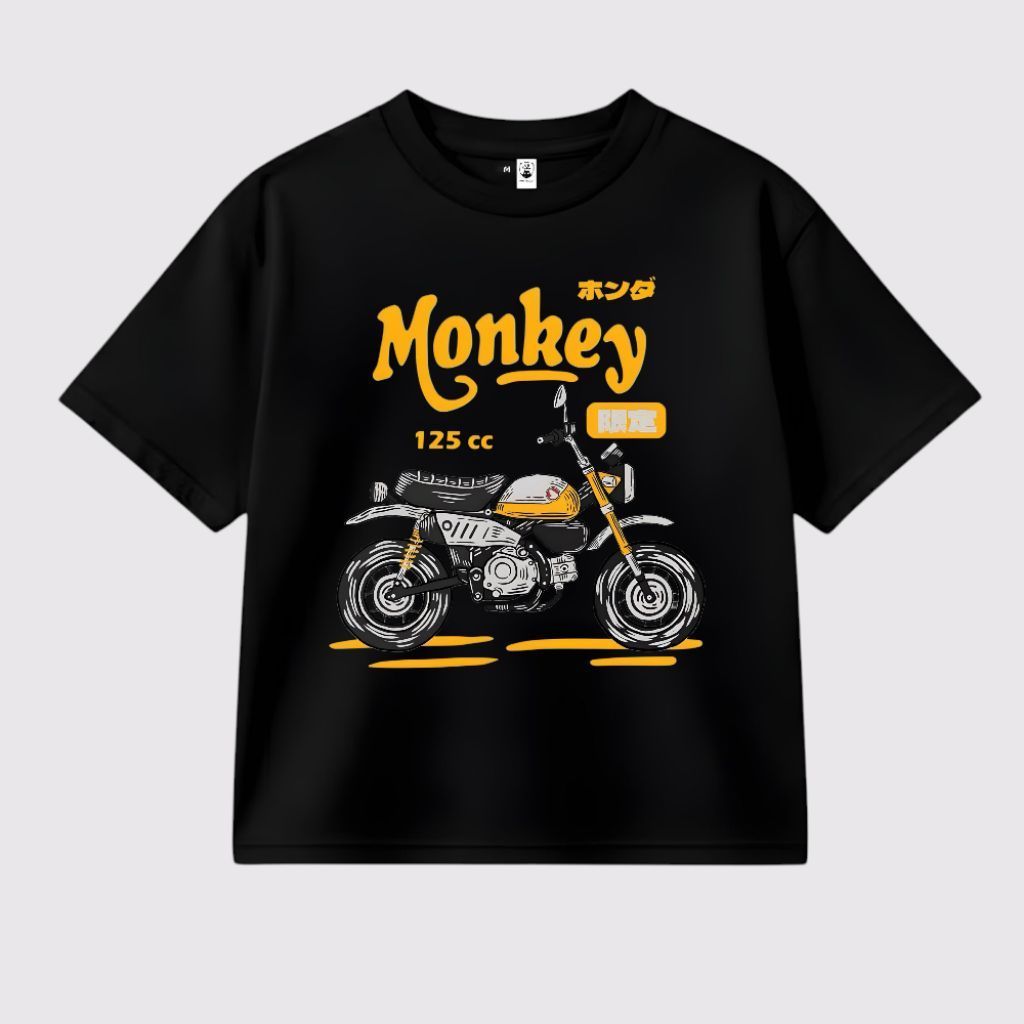 Kaos T-Shirt Hitam Motif Motor Honda Monkey 125 cc Lengan Pendek Unisex