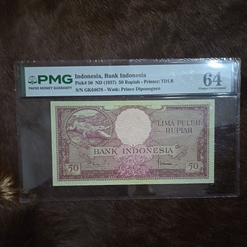 Oeang Koe Now PMG 50 Rupiah Seri Hewan Buaya Tahun 1957