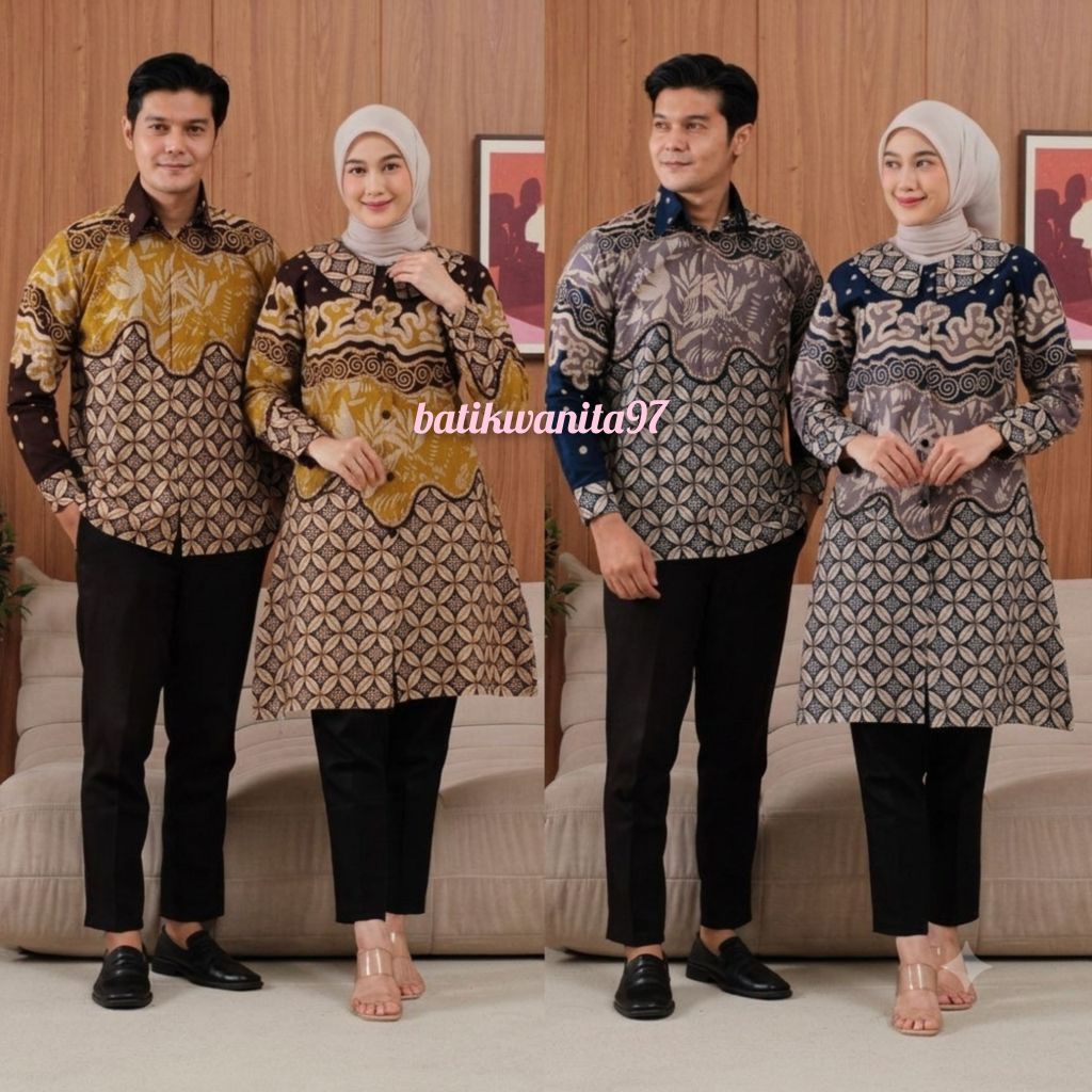 Tunik Couple terbaru model kancing depan/batik tunik batik wanita tunik modern/batik tunik terbaru