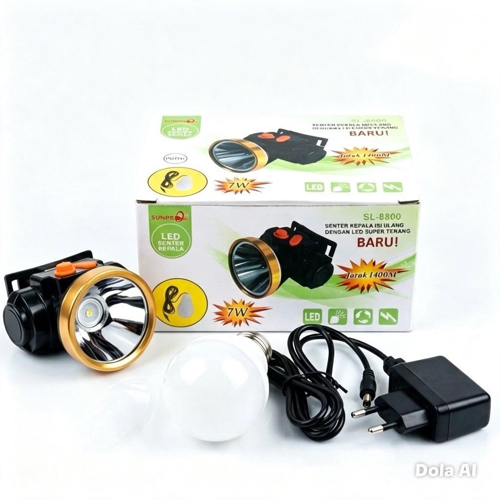 Senter Kepala LED SUNPRO 7W SL8800 / SL 8800 Headlamp LED (Sinar Putih)
