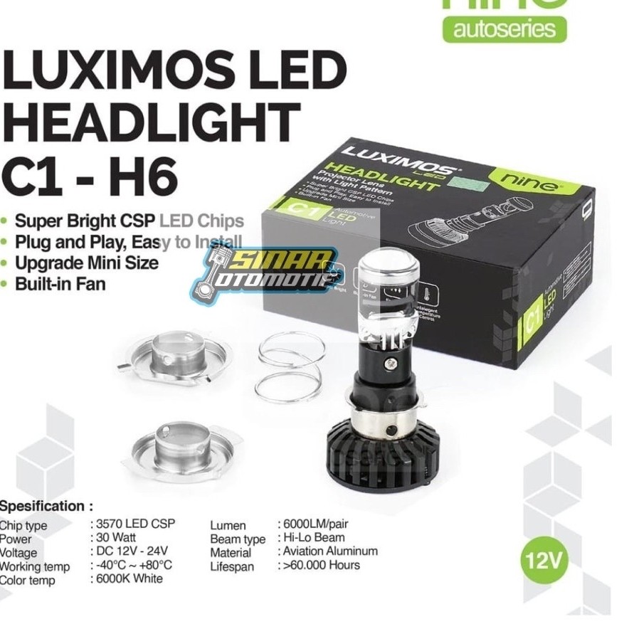 Lampu LED Headlight Luximos C1 H6 3570 CSP 6000LM 6000K Built-in Fan Plug and Play