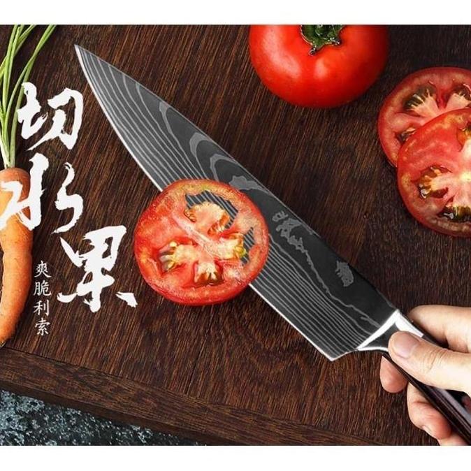 XITUO Pisau Dapur Set Chef Damascus Pattern Pisau Daging