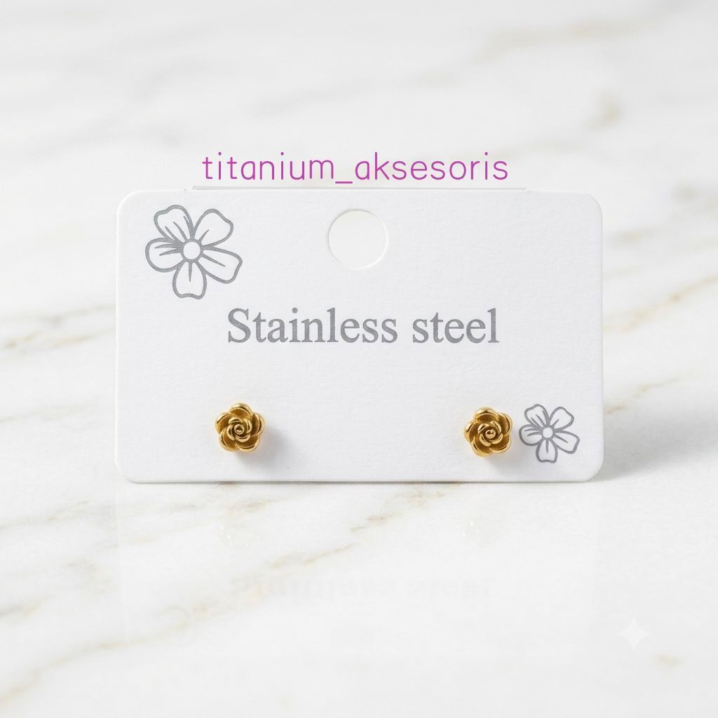 anting tindik/tusuk titanium fashion slyle bunga mawar