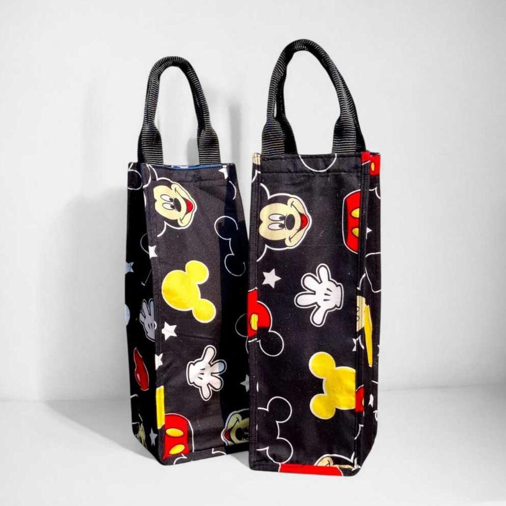 Tas Botol 2 Liter Motif Lucu Tas Tumbler Mickey Mouse Hitam Totebag Karakter Size 12 x 12 x 32 Cm