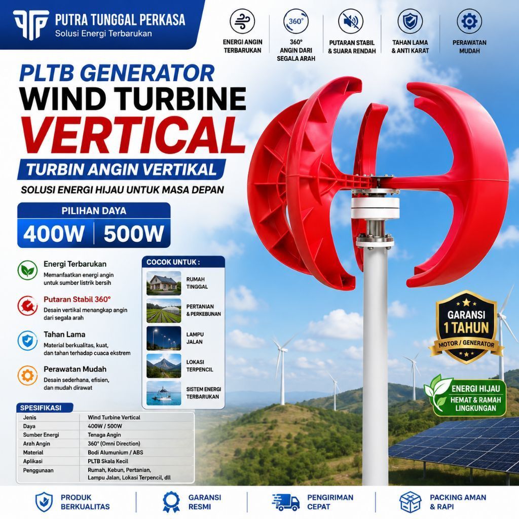 PLTB Generator Wind Turbine Vertical 400W/500W Turbin Angin / Turbin Angin
