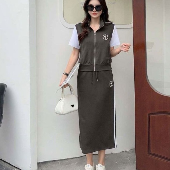 Setelan Rok Kasual Butik Import Premium " ALEXA (CD JUN 2670) " Cek