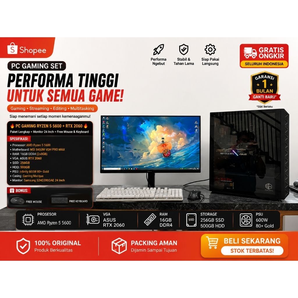 PC GAMING PAKET LENGKAP AMD RYZEN 5 5600 Feat RTX 2060 SIAP PAKAI