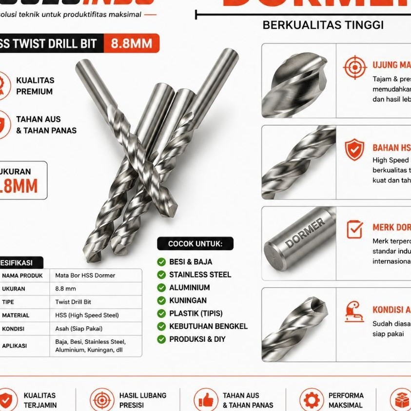 mata bor hss spesial Dormer 8.8 mm