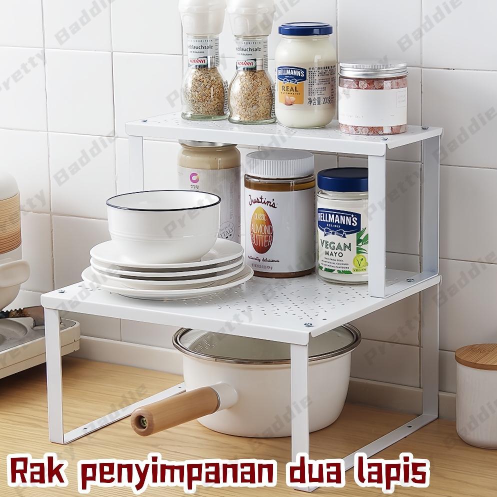 Rak penyimpanan multifungsi dapur dua lapis / Rak penyimpanan dapur besi / Meja dapur multifungsi IK