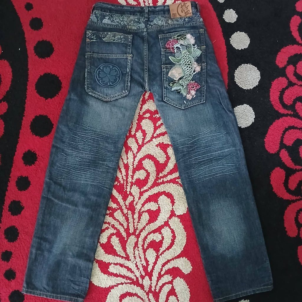 Jeans Sukajan Japanese denim multi pocket koi fish