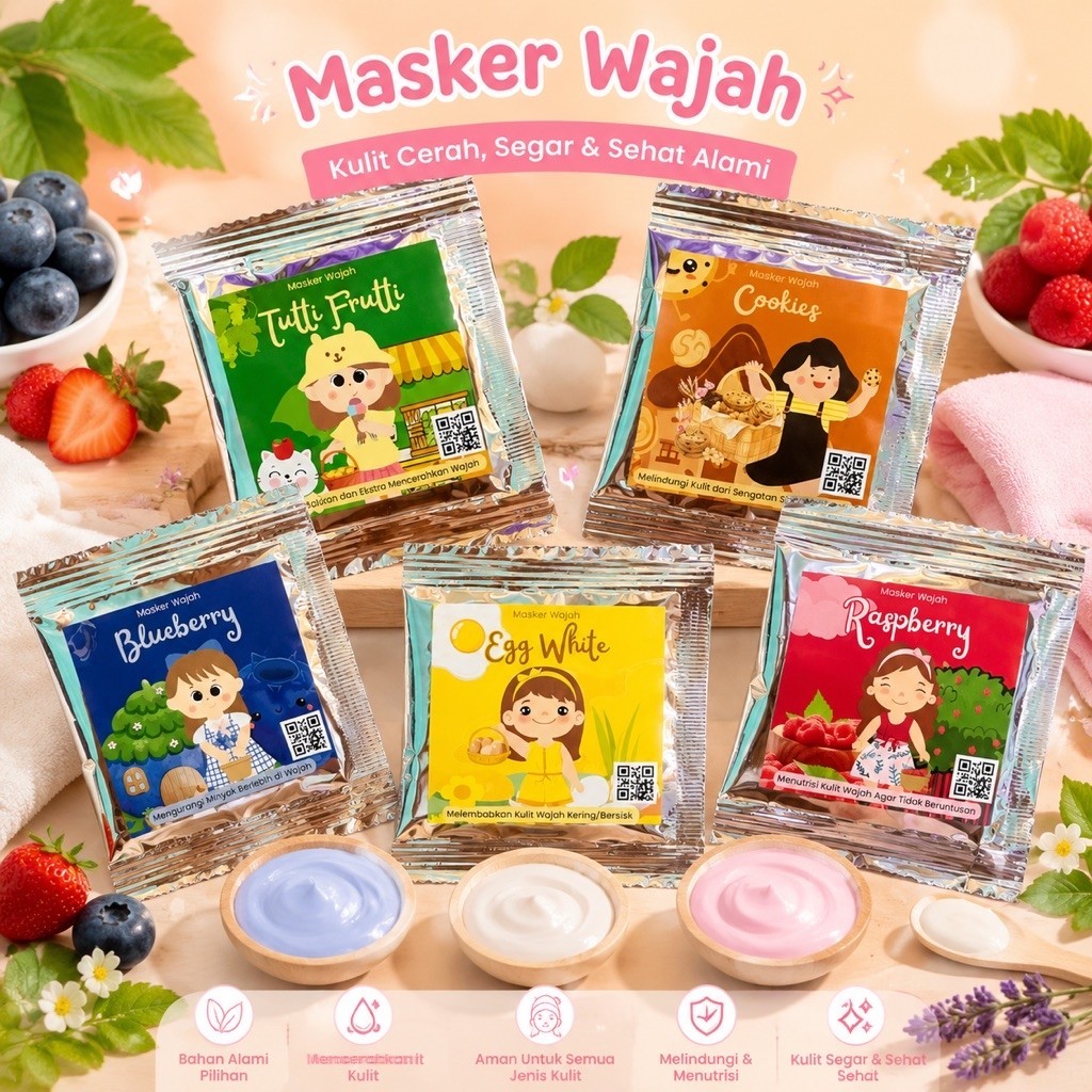 (8gr) Masker Organik BPOM Terlaris/Masker Wajah Anak/Face Mask Organic/Masker Wajah Murah/Kidss Seri