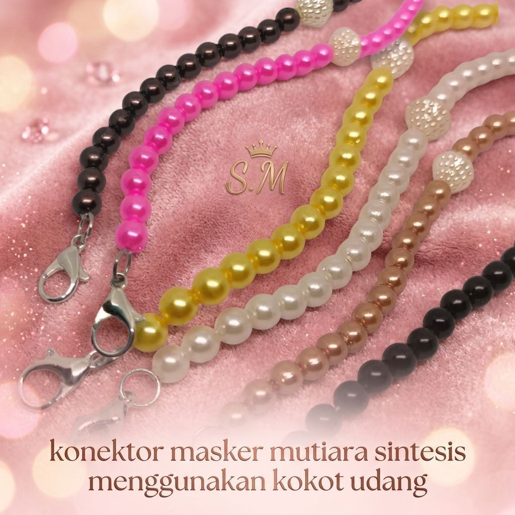 KONEKTOR MASKER HIJAB MUTIARA MATA PUTIH, STRAP MASKER MUTIARA SINTESIS