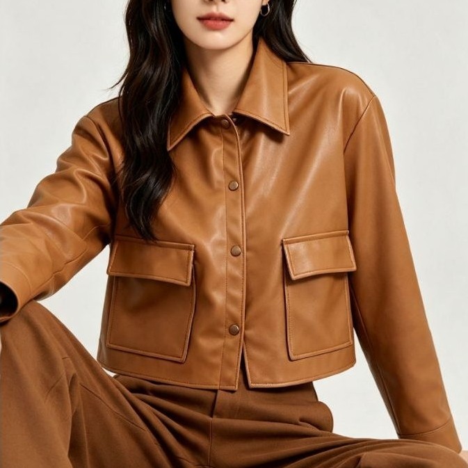 Xperfect - vegan leather jacket women's with snap button
