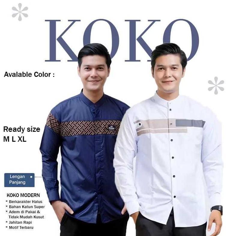 sale Baju Koko Pria Lengan Panjang Motif Kobata Kombinasi Batik Dan Yordan Simple Terbaru 2025