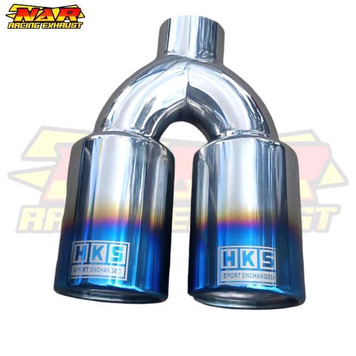 Knalpot Hks Cabang 2 Stainless Tipe Bas Gahar Universal Muffler Original Dan Terpercaya