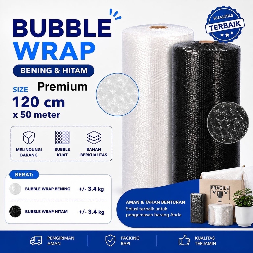 Bubble Wrap 1 Roll 50 Meter / Bubble Wrap Roll / Bubble Wrap Bening / Bubbe Wrap Hitam