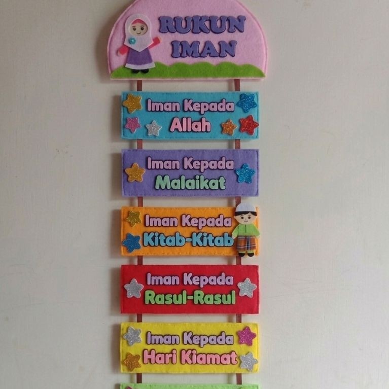 hiasan dinding kelas/Pojok literasi/Ape paud/hiasan kain flanel handmade/Hiasan dinding susun gantun