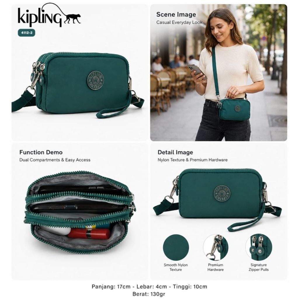 DOMPET HP / DOMPET UANG KIPLING 3 RUANG TALI PENDEK+TALI PANJANG 4112-2