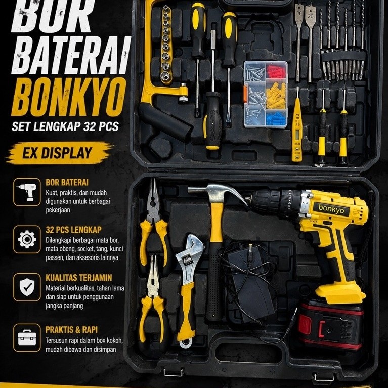 Bor Baterai Bonkyo Set Perkakas Lengkap 32PCS Ex Display