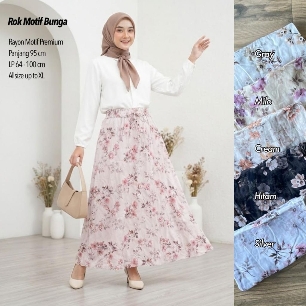 ROK RAYON MOTIF BUNGA - ROK RAYON BUNGA - ROK RAYON PREMIUM - ROK PAYUNG