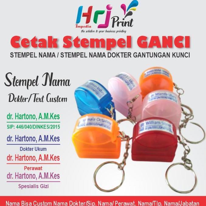 Cetak Cap Stempel Gantungan Kunci Nama Dokter Otomatis Warna Flash
