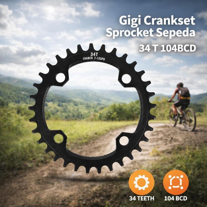 Gigi Crankset Sprocket Sepeda Aluminium 104BCD - BCD104 - Hitam, 34T