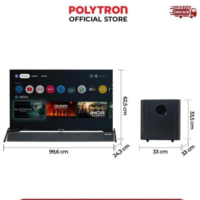 Polytron Smart Android Google Tv 43 Inch Plus Sound Bar/Polytron Android Tv 43 Inch Google Tv