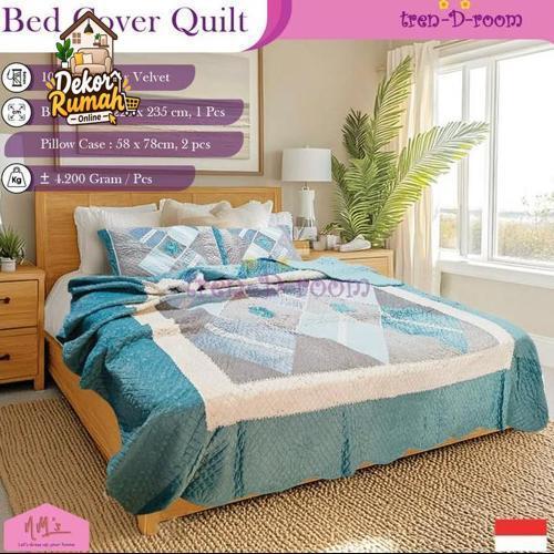 Tren-D-room Bed cover quilt set aesthetic 220 cm x 235 cm dan 2pcs sarung bantal 58 cm x 78 cm selim
