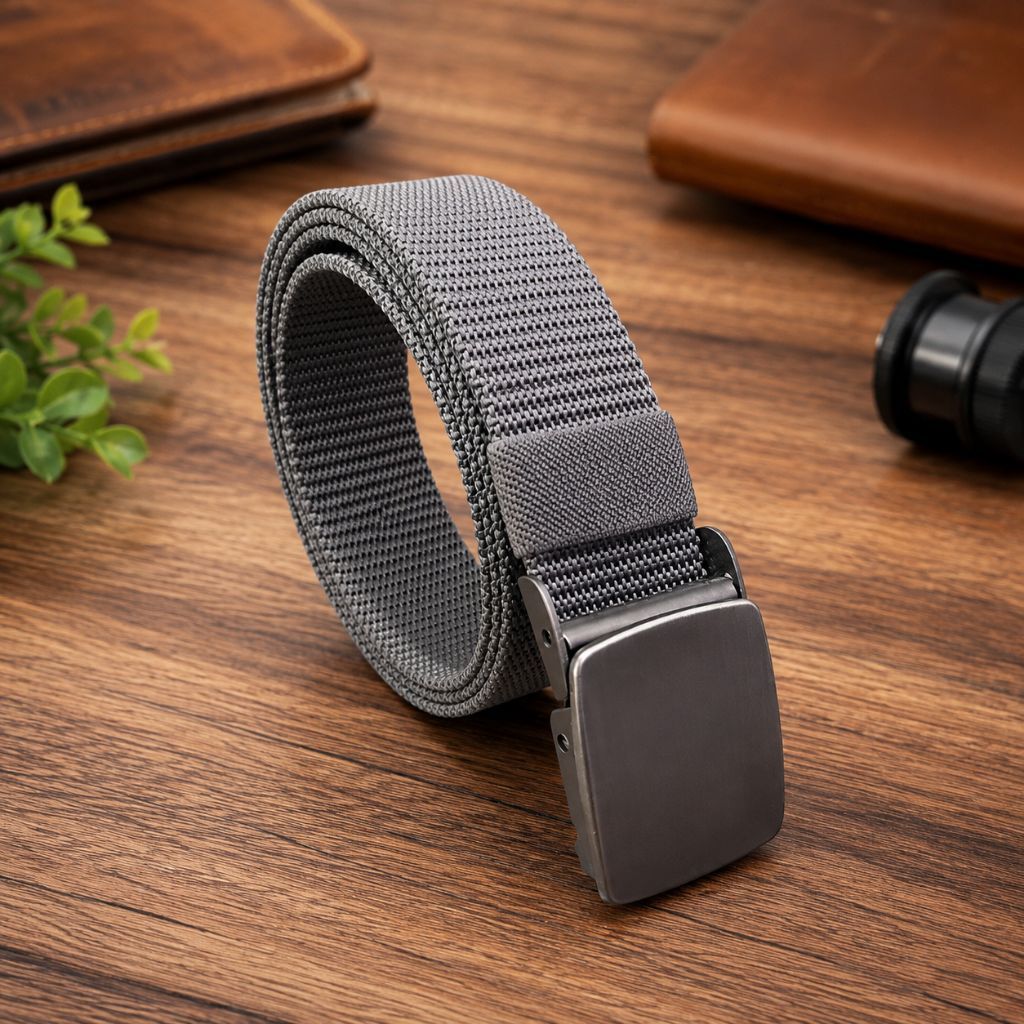 Sabuk Pria Mesh Abu-Abu dengan Buckle Logam Adjustable Casual