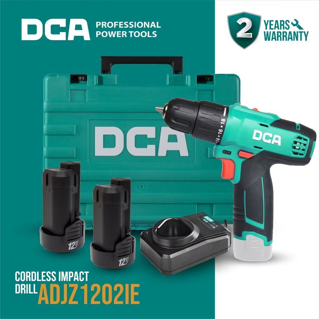 DCA Cordless Impact Drill Bor Impact Baterai 12Volt 10mm ADJZ1202IE FULL SET