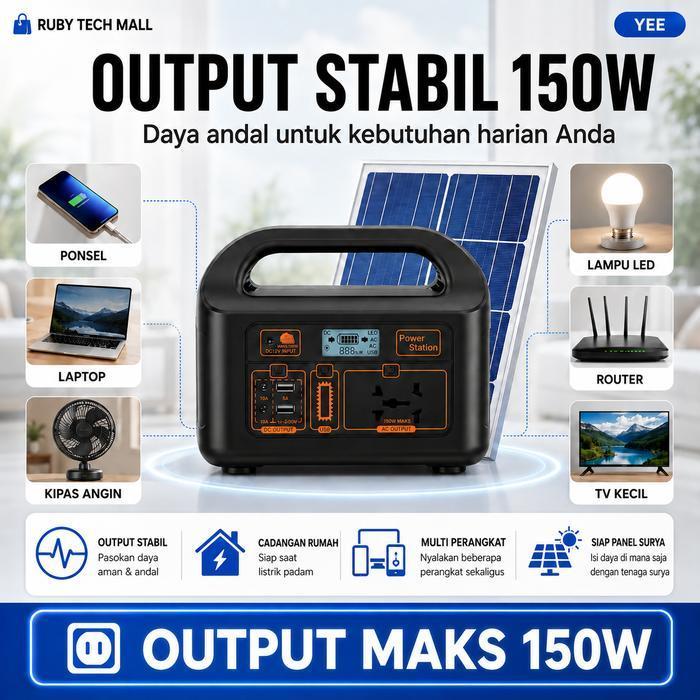 POWER STATION GENSET PORTABLE PEMBANGKIT 150W 50000MAH BATERAI BADAK SOLAR PANEL EXPOSE PASOKAN DARU