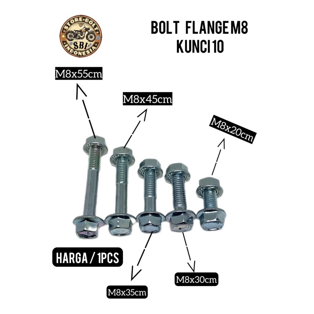 Bolt Flange M8 Kunci 10 untuk Motor Ukuran M8x20 M8x30 M8x35 M8x45 M8x55