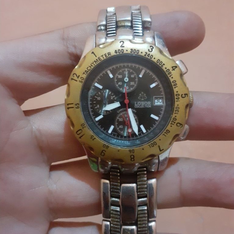 Jam Tangan LOBOR Collection Chronograph Original Quartz Dual Tone Vintage