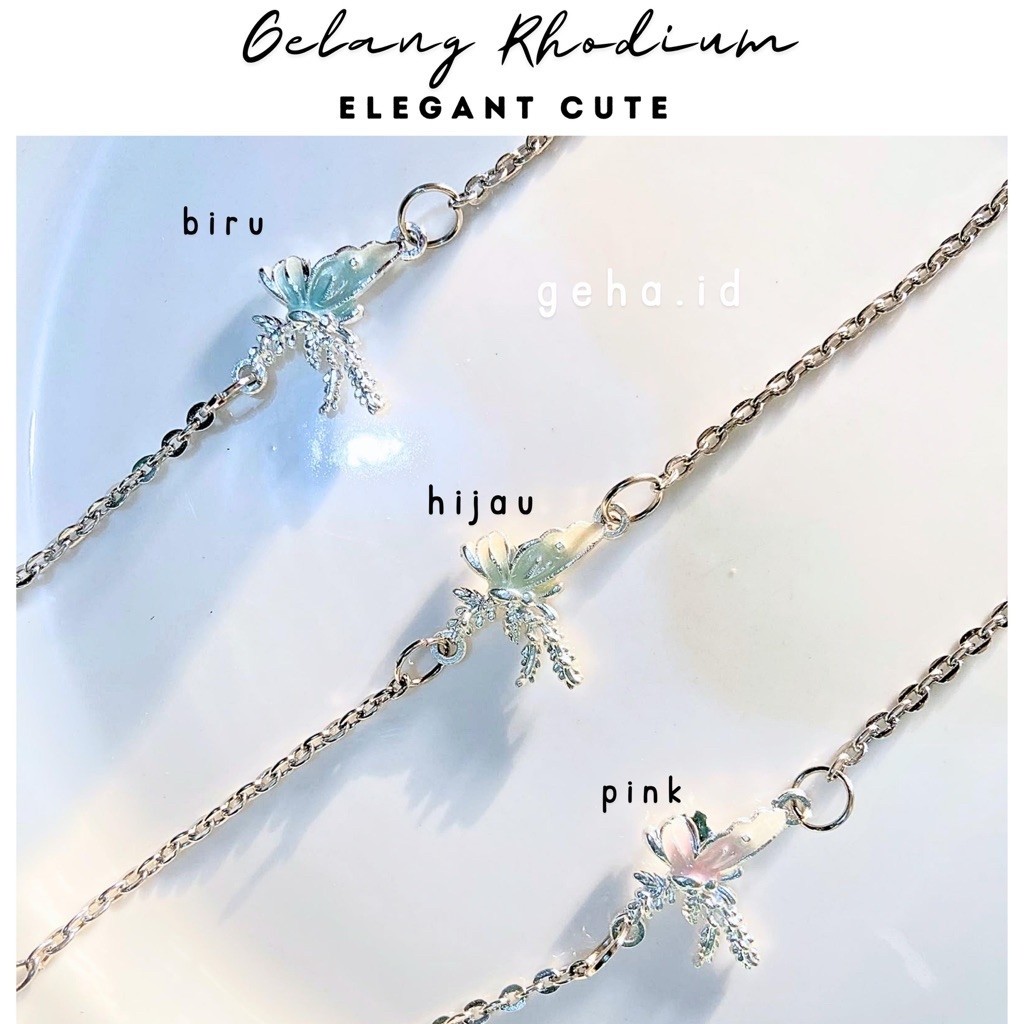 Gelang Butterfly Rhodium | Gelang Kupu Kupu Wanita | Gelang Rantai Silver Elegan | Gelang Fashion Ko