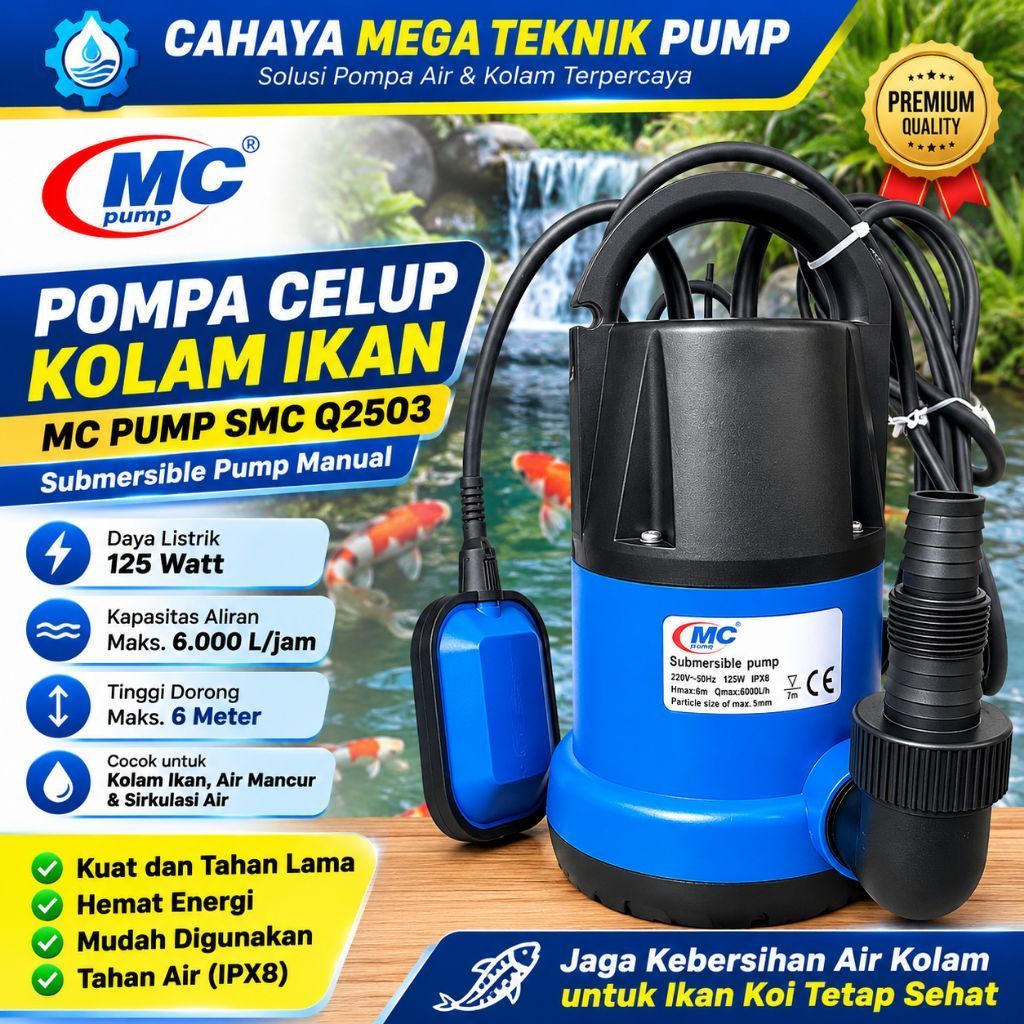 pompa celup kolam ikan 125watt mc pump SMC Q2503 Sumbersile pump manual