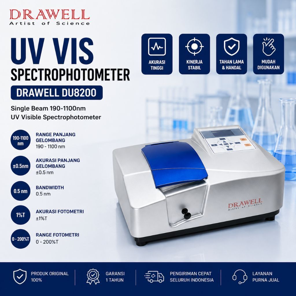 DRAWELL DU8200 DU-8200 UV VIS Spectrophotometer Single Beam 190-1100nm UV Visible Spectrophotometer 