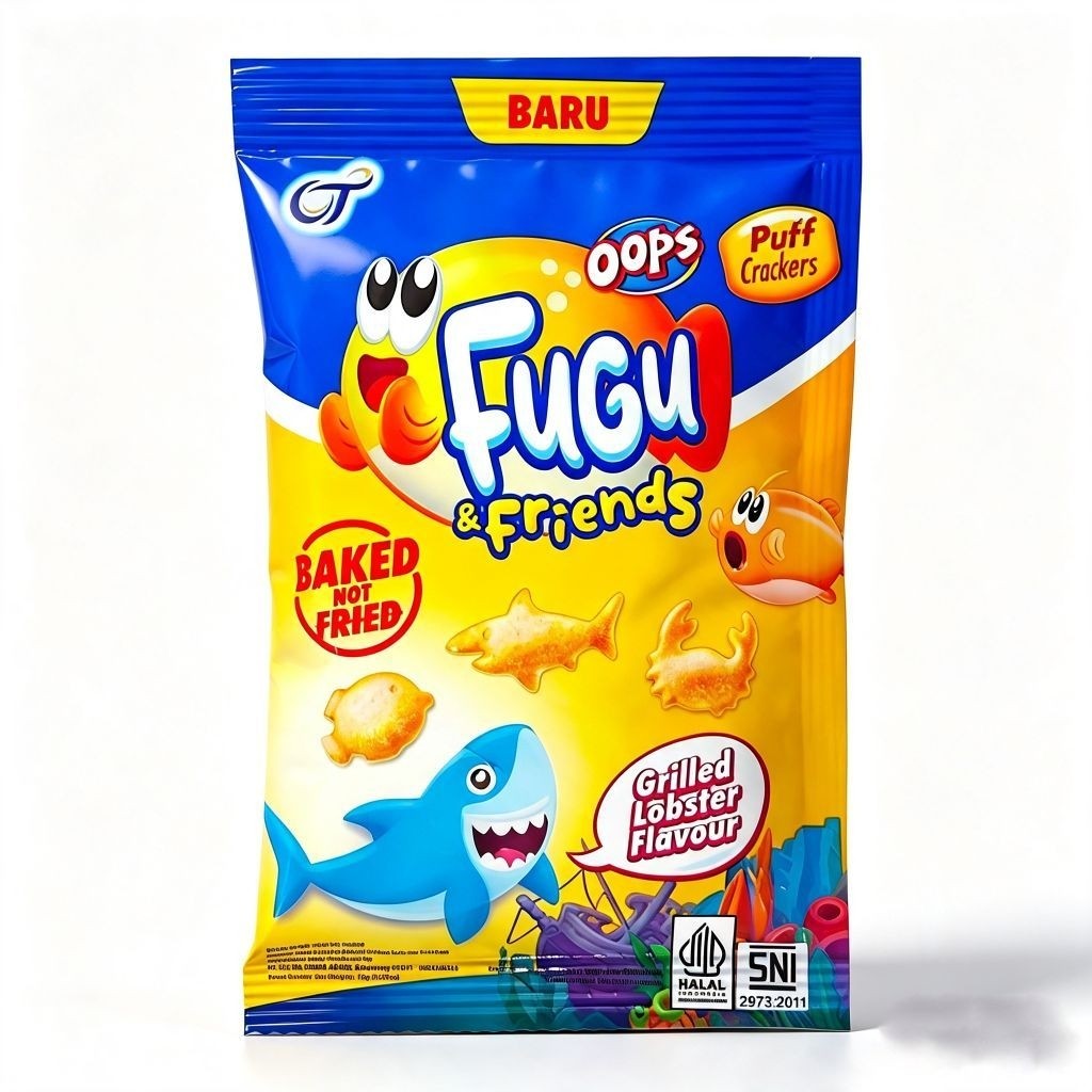 Oops FUGU & Friends [1 RENTENG Isi 10 x 10g] - Camilan Biskuit Puff Crackers Renyah Gurih Snack Mura