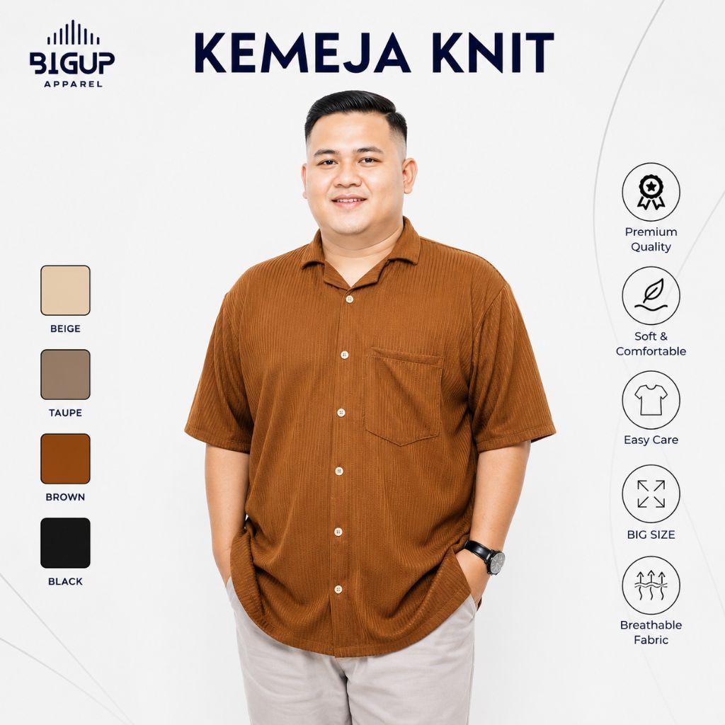 BigUp Kemeja Knit Pria Jumbo Lengan Pendek Big Size XXL 9XL Premium