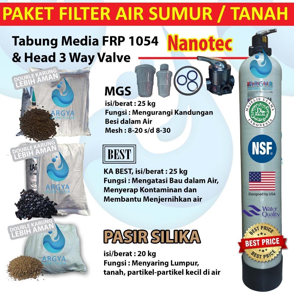 Paket Filter Air Tanah atau Sumur 1 Tabung Media FRP Nanotec 1054 + Head 3 Way Valve + PS + KA + MGS