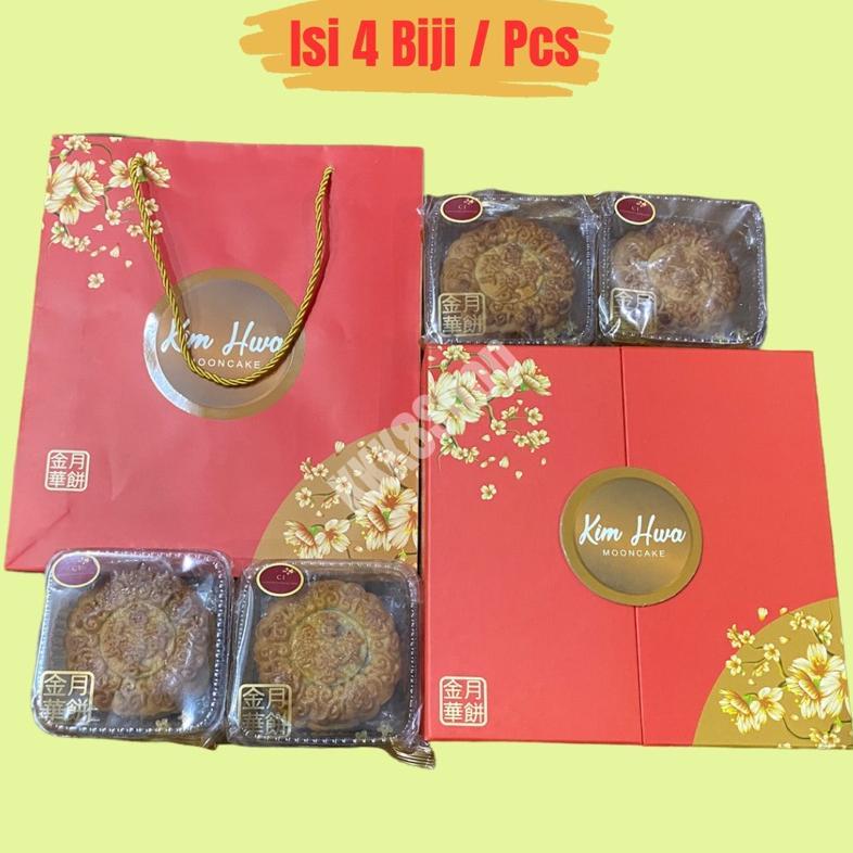 Ready Isi 4 Biji Mooncake Kim Hwa Kue Bulan Zhong Chiu Pia Tong Jiu Pia Kulit Cokelat Grosir Moon ca