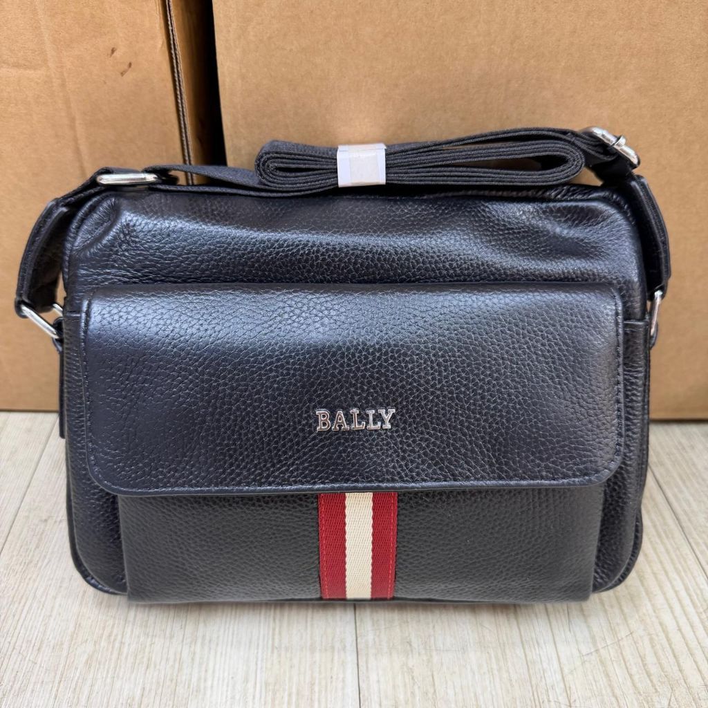 Tas selempang kulit Bally black Crossbody bag pria kulit