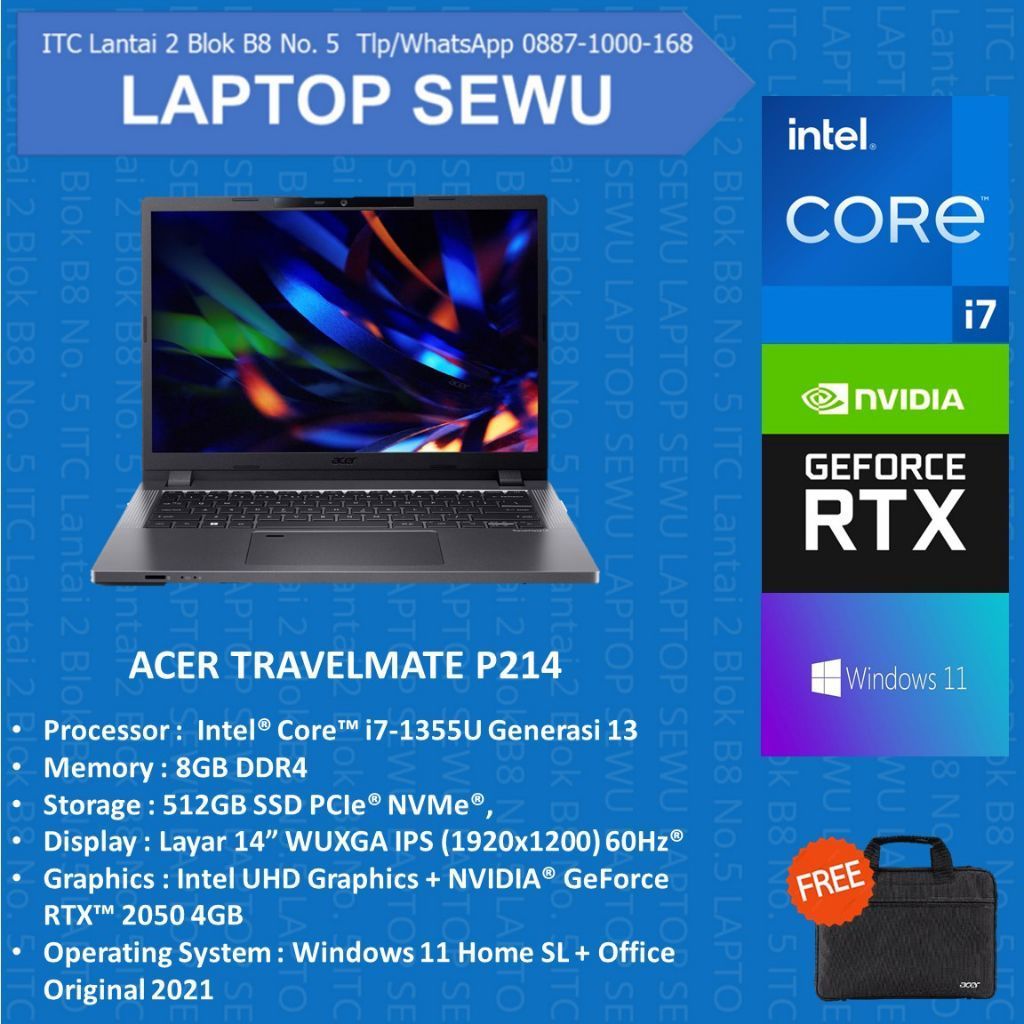 ACER TRAVELMATE P214 INTEL CORE I7-1355u 8GB SSD 512 Gb